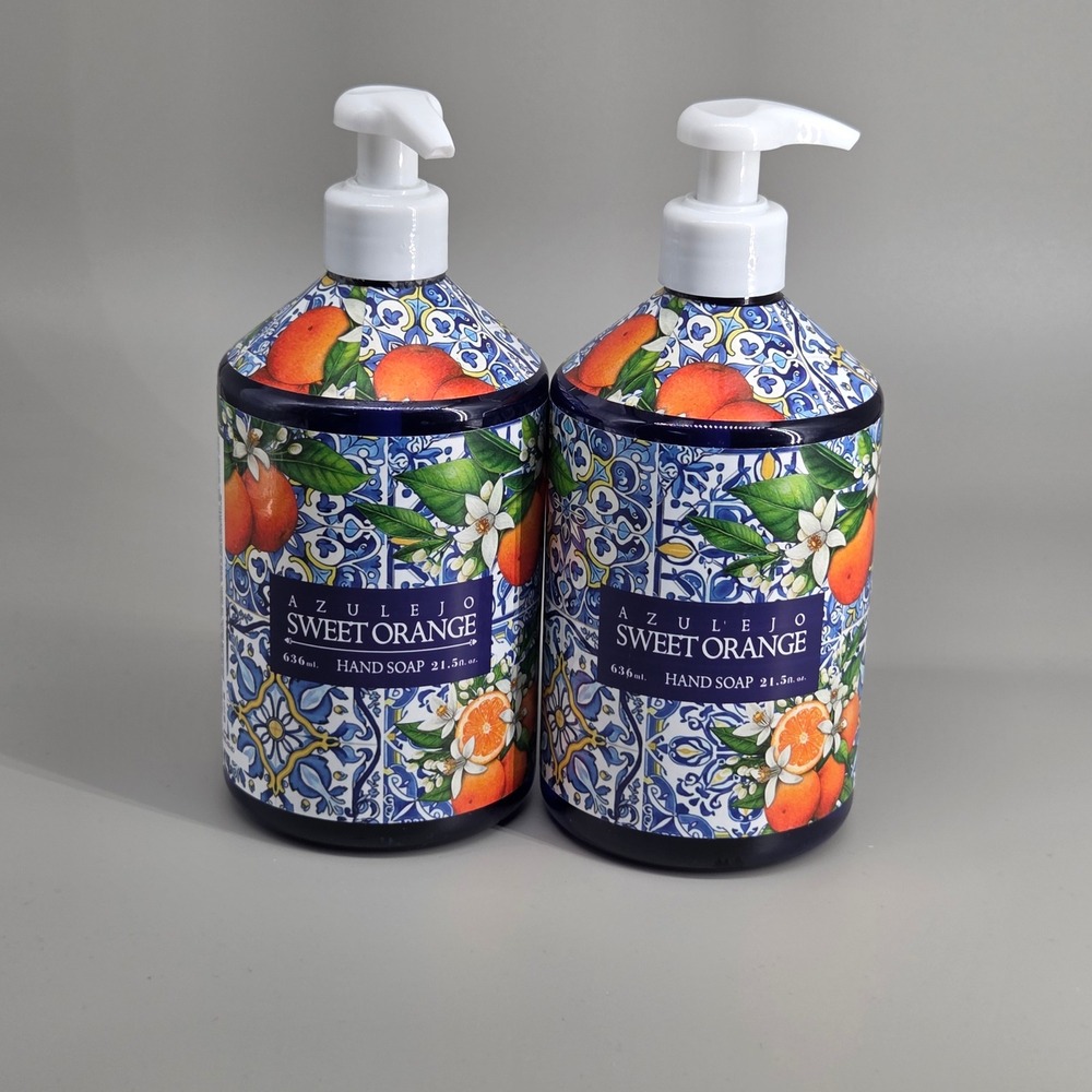 Azulejo Hand Soap Unisex 21.5oz Sweet Orange Mediterranean Tile Print Set of 2